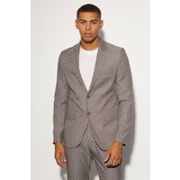 Einreihige Slim-Fit Anzugjacke mit Schachbrett-Print - Grau - 38, Grau von boohooman