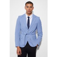 Mens Einreihiger Slim-Fit Blazer mit Gürtel - Blau - 36, Blau von boohooman