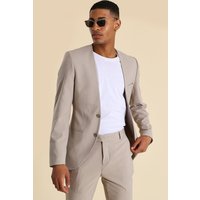 Mens Einreihiger kragenloser Skinny Blazer - Grau - 42, Grau von boohooman