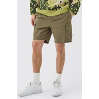 Mens Elastic Waist Khaki Skinny Fit Cargo Shorts - S, Khaki von boohooman