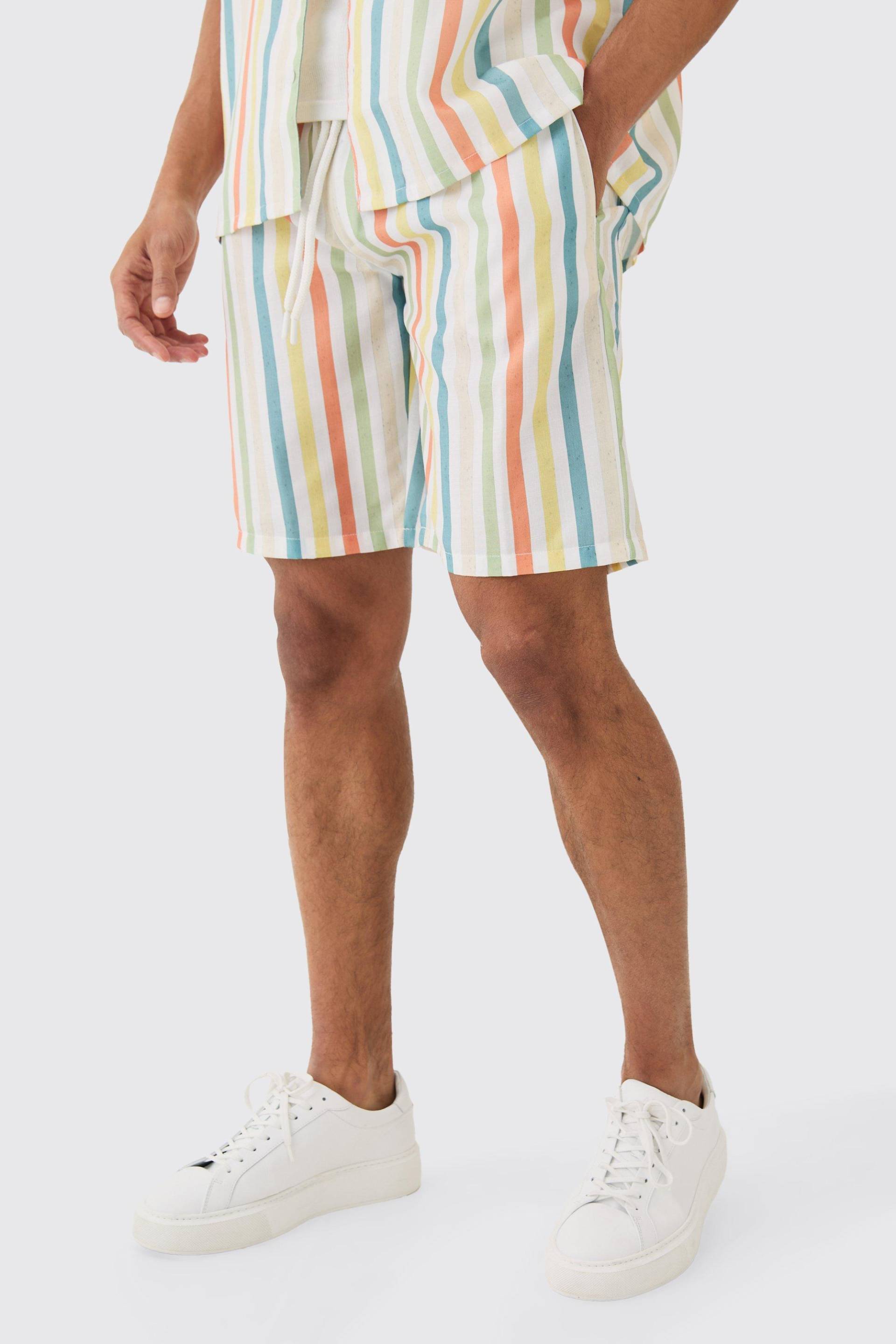 Mens Elastic Waist Relaxed Stripe Short - Mehrfarbig - XL, Mehrfarbig von boohooman