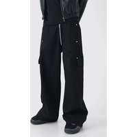 Elastische Lockere Twill-Cargohose mit Kordelzug - Schwarz - S, Schwarz von boohooman