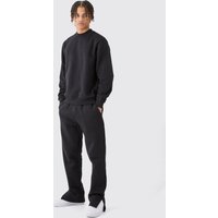 Mens Extended Neck Split Hem Sweatshirt Tracksuit - Schwarz - L, Schwarz von boohooman