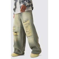 Extrem lockere zerrissene Jeans - Grün - 30R, Grün von boohooman