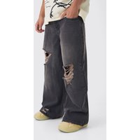 Extrem lockere zerrissene Jeans mit pinkem Tint - Grau - 32R, Grau von boohooman