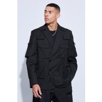 Mens Extreme Pocket Oversized Blazer - Schwarz - 34, Schwarz von boohooman