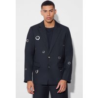 Mens Eyelet Cut Out Oversized Blazer - Schwarz - 34, Schwarz von boohooman