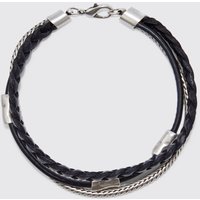 Mens Kunstleder Armbänder mit Ketten-Detail - Schwarz - ONE SIZE, Schwarz von boohooman