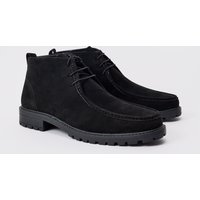 Mens Faux Suede Apron Front Boots In Black - Schwarz - 10, Schwarz von boohooman