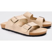 Mens Faux Suede Double Buckle Sandals In Taupe - 10, Taupe von boohooman