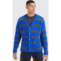 Mens Flauschiger Oversize Cardigan mit Streifen - Grau - M, Grau von boohooman