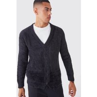 Mens Flauschiger zerrissener Oversize Cardigan - Schwarz - L, Schwarz von boohooman