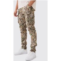 Mens Forest Camo Slim Stacked Multi Cargo Trouser - Khaki - 36, Khaki von boohooman