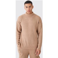 Mens Gerippter Strickpullover mit Trichterkragen - Beige - M, Beige von boohooman