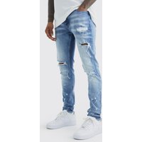 Mens Gebleichte Skinny Stretch Jeans mit Riss am Knie - Blau - 36R, Blau von boohooman