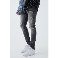 Mens Gebleichte Skinny Stretch Jeans mit Riss am Knie - Grau - 32R, Grau von boohooman