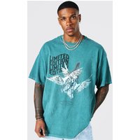 Gefärbtes Oversize T-Shirt mit Tauben-Print - Grün - M, Grün Gefärbtes Oversize T-Shirt mit Tauben-Print - Grün - M, Grün von boohooman