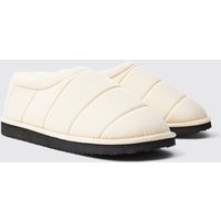 Mens Gepolsterte gesteppte Nylon-Hausschuhe - Grau - M, Grau von boohooman