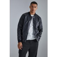 Mens Geprägte PU-Jacke mit Aufnäher - Schwarz - M, Schwarz von boohooman