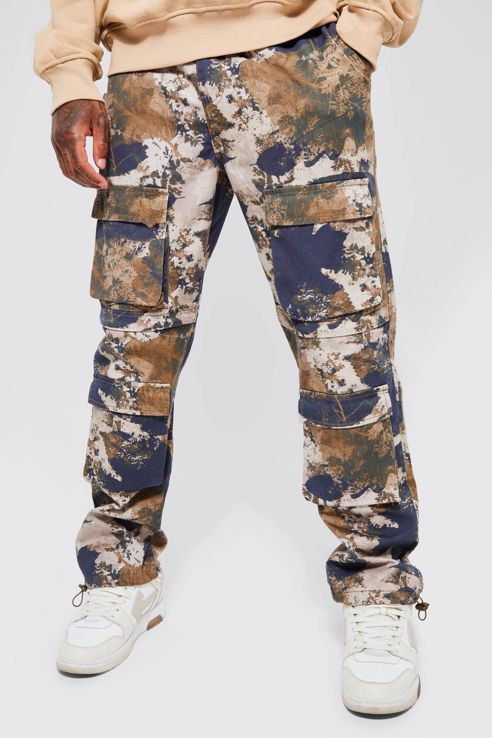 Mens Gerade Camouflage Cargo-Hose mit elastischem Bund und 4 Taschen - Mehrfarbig - M, Mehrfarbig von boohooman