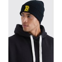 Mens Gerippte Beanie mit B-Aufnäher - Schwarz - ONE SIZE, Schwarz von boohooman