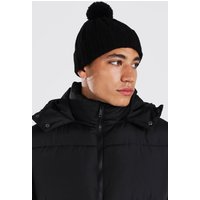 Mens Gerippte Beanie mit Bommeln - Schwarz - ONE SIZE, Schwarz von boohooman