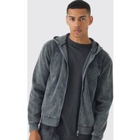 Gerippter Hoodie mit Man-Stickerei und Reißverschluss - Grau - M, Grau von boohooman