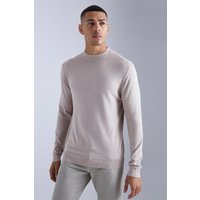 Mens Gerippter Muscle-Fit Pullover - Taupe - M, Taupe von boohooman
