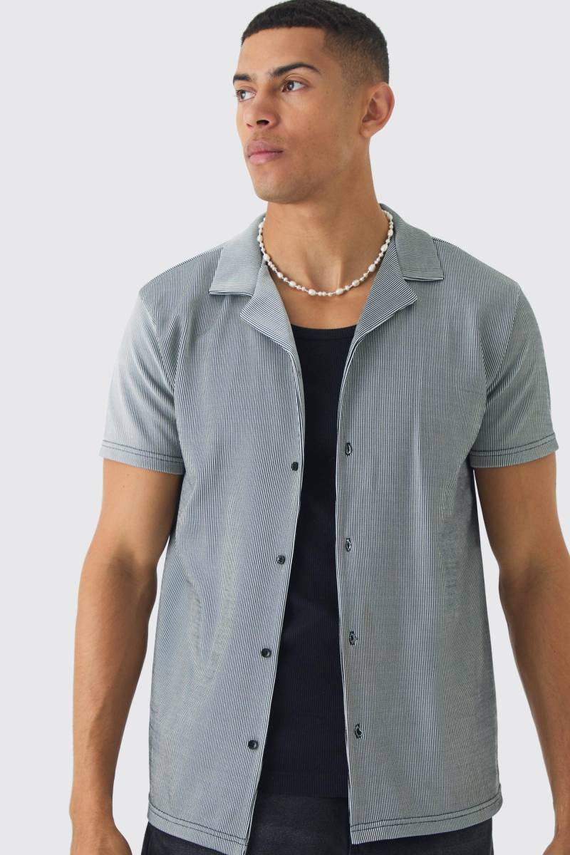 Geripptes Jersey-Hemd - Schwarz - XS, Schwarz Geripptes Jersey-Hemd - Schwarz - XS, Schwarz von boohooman