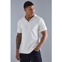 Mens Geripptes Slim-Fit Poloshirt - Ecru - S, Ecru von boohooman