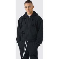 Geschnürter Hoodie mit Reißverschluss - Schwarz - L, Schwarz von boohooman