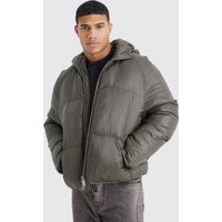 Mens Gesteppte Nylon-Steppjacke mit Kapuze - Grau - S, Grau von boohooman