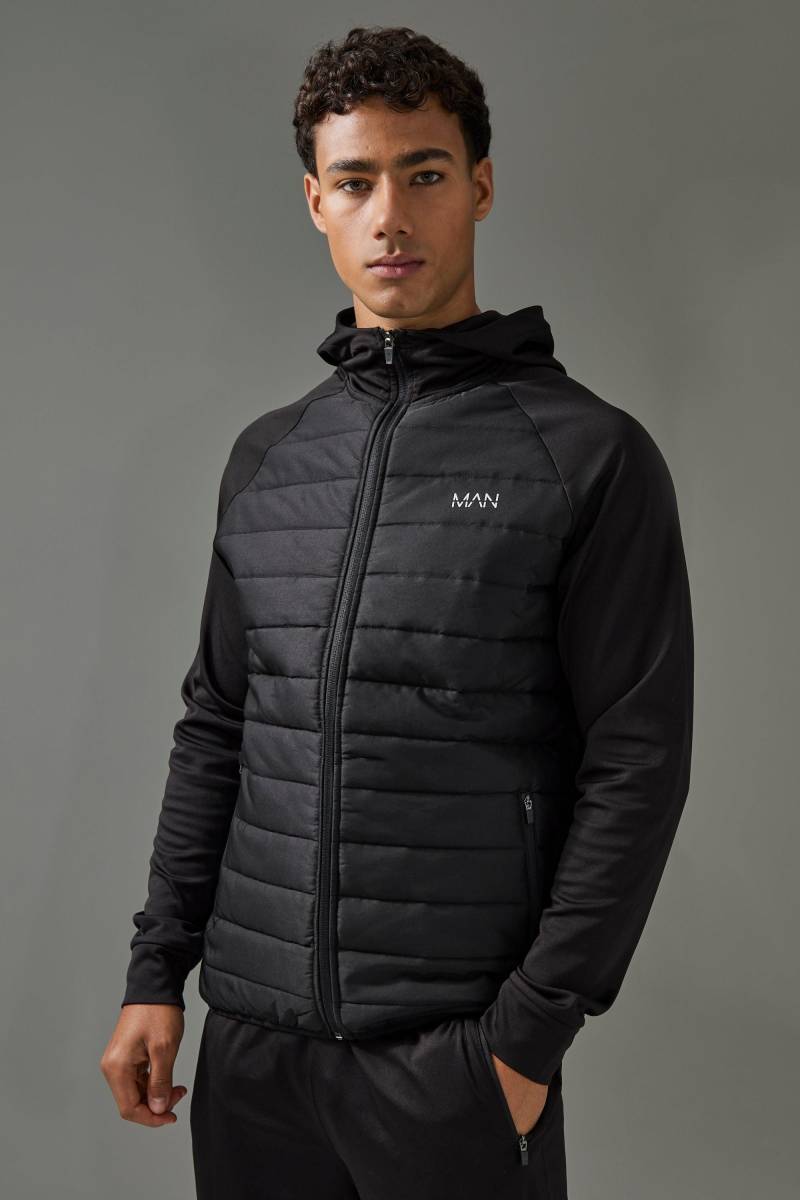 Gesteppter Man Active Hoodie mit Reißverschluss - Schwarz - XS, Schwarz Gesteppter Man Active Hoodie mit Reißverschluss - Schwarz - XS, Schwarz von boohooman