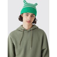 Mens Gestreifte Strick-Beanie - Grün - ONE SIZE, Grün von boohooman