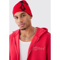 Mens Beanie mit Kreuz-Print - Rot - ONE SIZE, Rot von boohooman