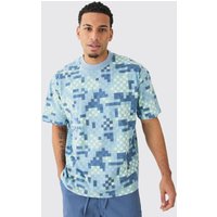 Mens Heavy Weight Pixel Camo Oversized Extended Neck T-shirt - Blau - L, Blau von boohooman