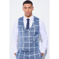 Mens Herringbone Check Double Breasted Waistcoat - Blau - 38, Blau von boohooman