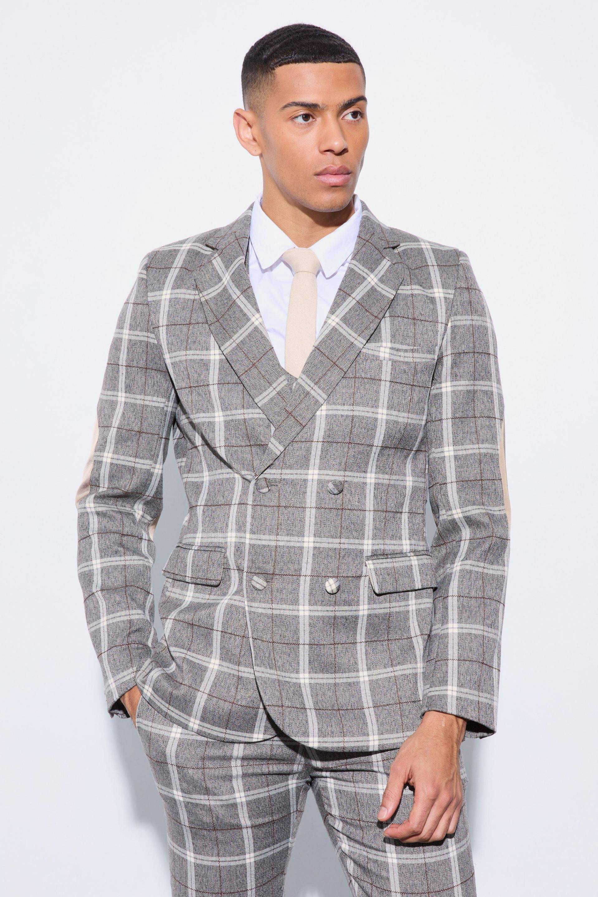 Mens Herringbone Check Elbow Patch Blazer - Braun - 36, Braun von boohooman