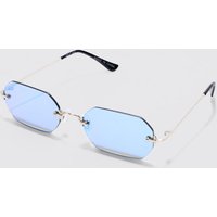 Mens Hexagonal Rimless Sunglasses - Blau - ONE SIZE, Blau von boohooman