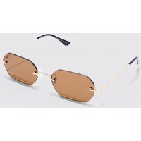 Mens Hexagonal Rimless Sunglasses - Braun - ONE SIZE, Braun von boohooman