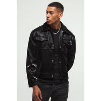 Hochglänzende PU Harrington-Jacke in Schwarz - XS, Schwarz Hochglänzende PU Harrington-Jacke in Schwarz - XS, Schwarz von boohooman