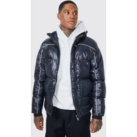 Mens Hochglänzende Steppjacke mit reflektierenden Paspeln - Schwarz - M, Schwarz von boohooman