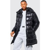 Mens Hochglänzender Parka mit Kapuze - Schwarz - XS, Schwarz von boohooman