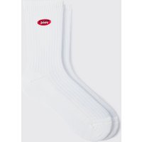 Mens Homme Embroidered Sports Socks - Weiß - ONE SIZE, Weiß von boohooman