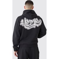 Mens Homme Graffiti Boxy Full Zip Through Hoodie - Schwarz - XS, Schwarz von boohooman