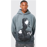 Mens Hoodie mit Farbverlauf und Statuen-Print - Grau - M, Grau von boohooman