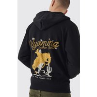 Hoodie mit Wyoming Western Print und Reißverschluss - Schwarz - L, Schwarz von boohooman