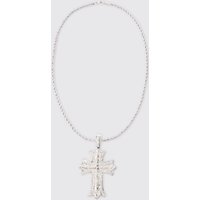 Mens Iced Gothic Cross Pendant Necklace In Silver - Silber - ONE SIZE, Silber von boohooman