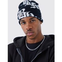 Jacquard Beanie mit Gothic Logo - Schwarz - ONE SIZE, Schwarz von boohooman