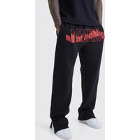 Mens Jogginghose mit geteiltem Saum und All Or Nothing Print - Schwarz - M, Schwarz von boohooman